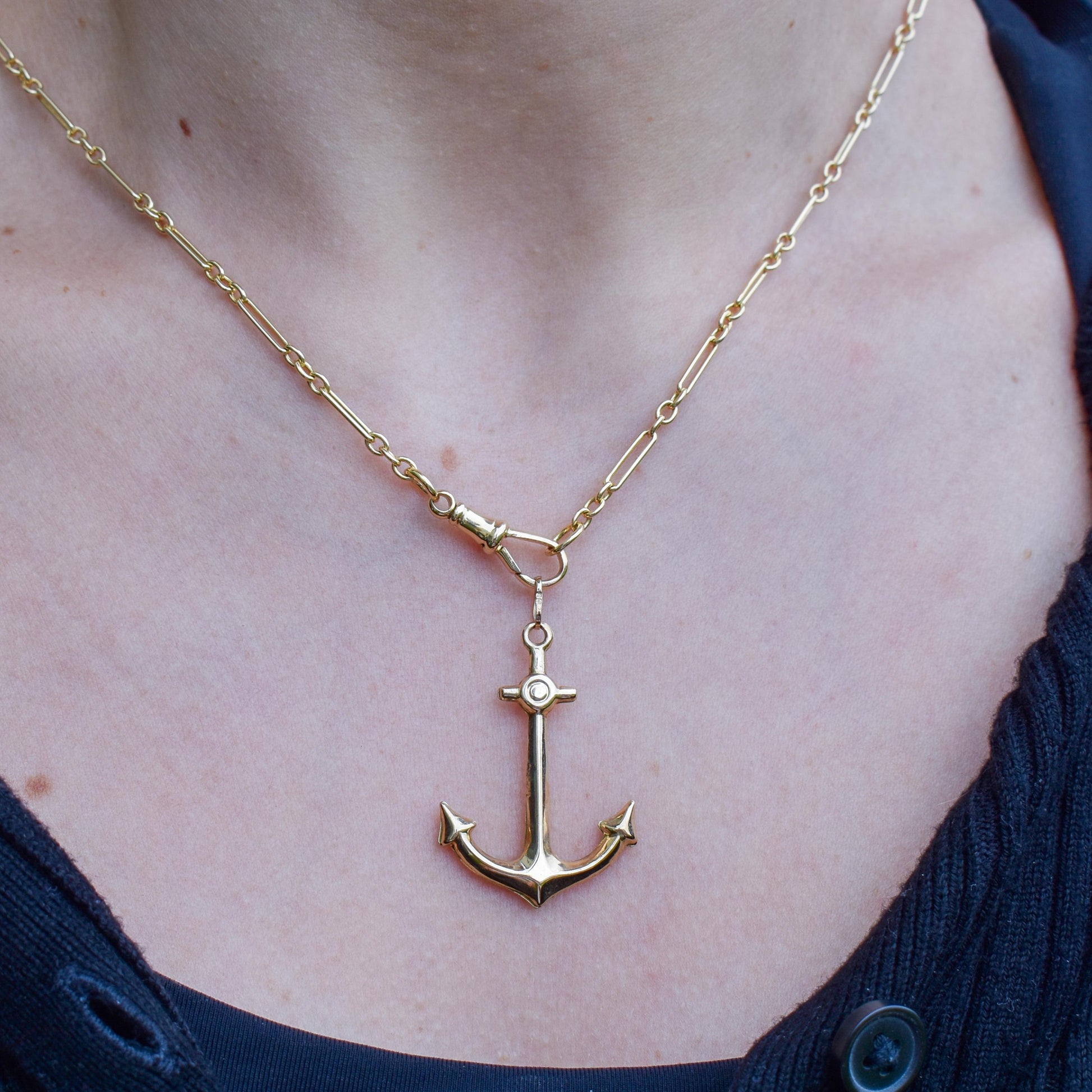 Vintage 9ct Yellow Gold Large Anchor Nautical Pendant