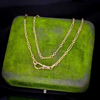 Antique 9ct Yellow Gold Paperlink Chain with Dog Clip | 21.25" Length