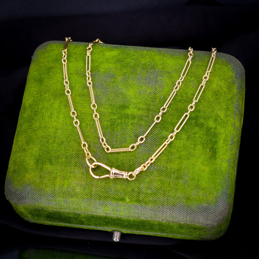 Antique 9ct Yellow Gold Paperlink Chain with Dog Clip | 21.25" Length
