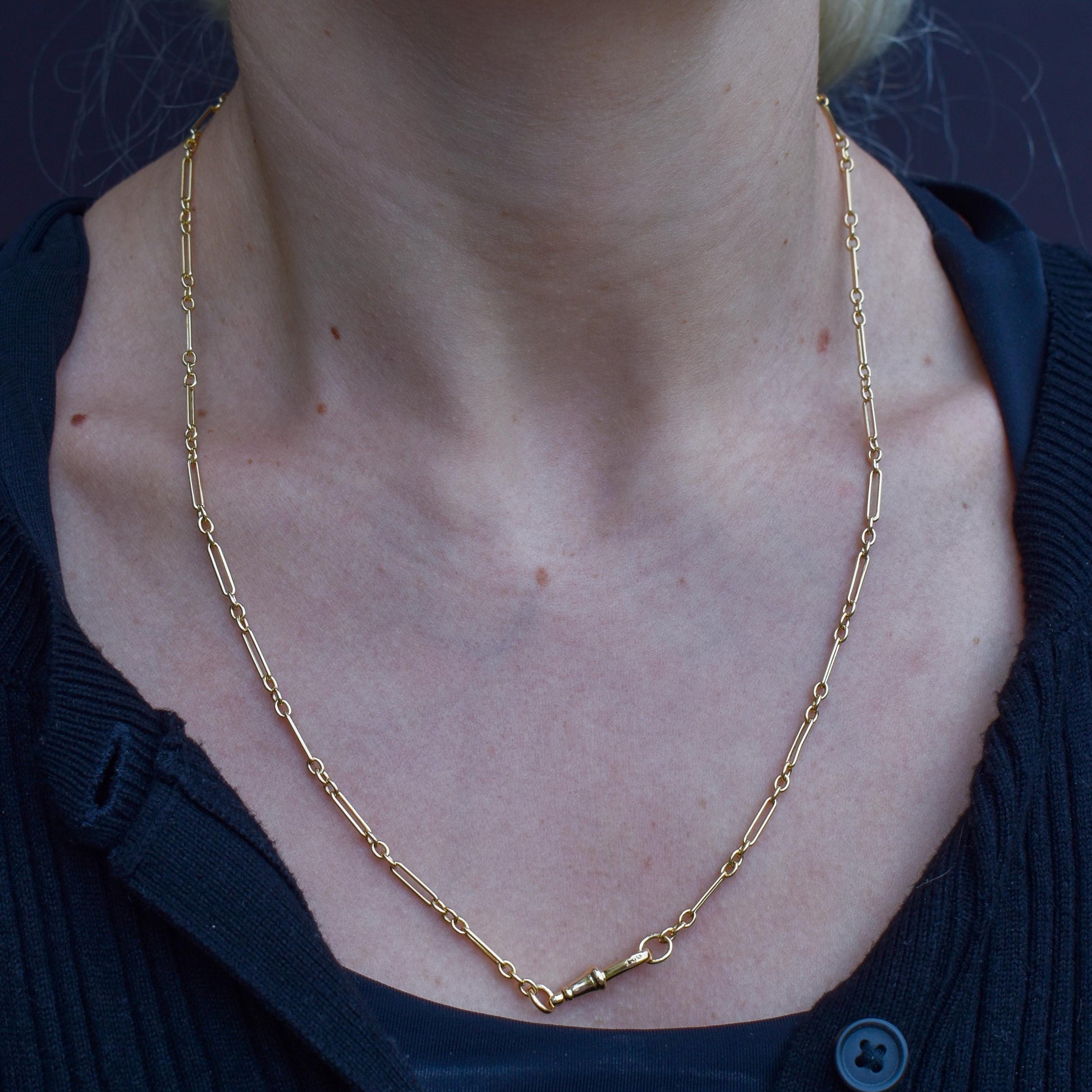 Antique 9ct Yellow Gold Paperlink Chain with Dog Clip | 21.25" Length