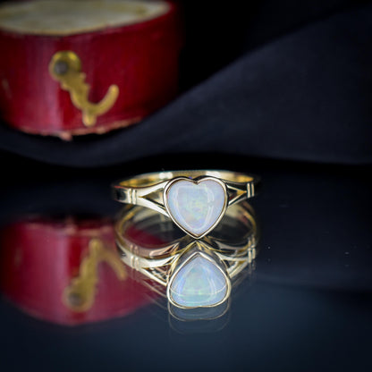 Natural Solid Heart Opal Yellow Gold Solitaire Ring