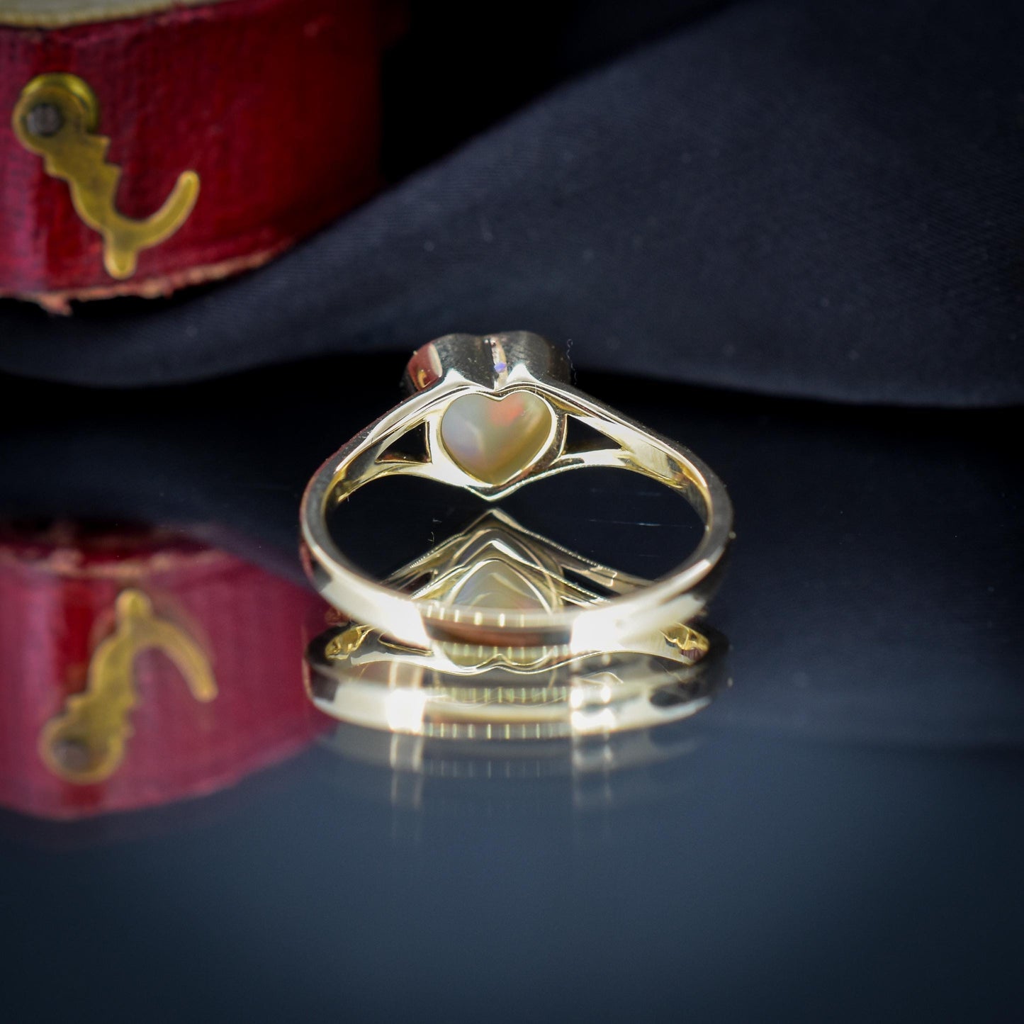 Natural Solid Heart Opal Yellow Gold Solitaire Ring