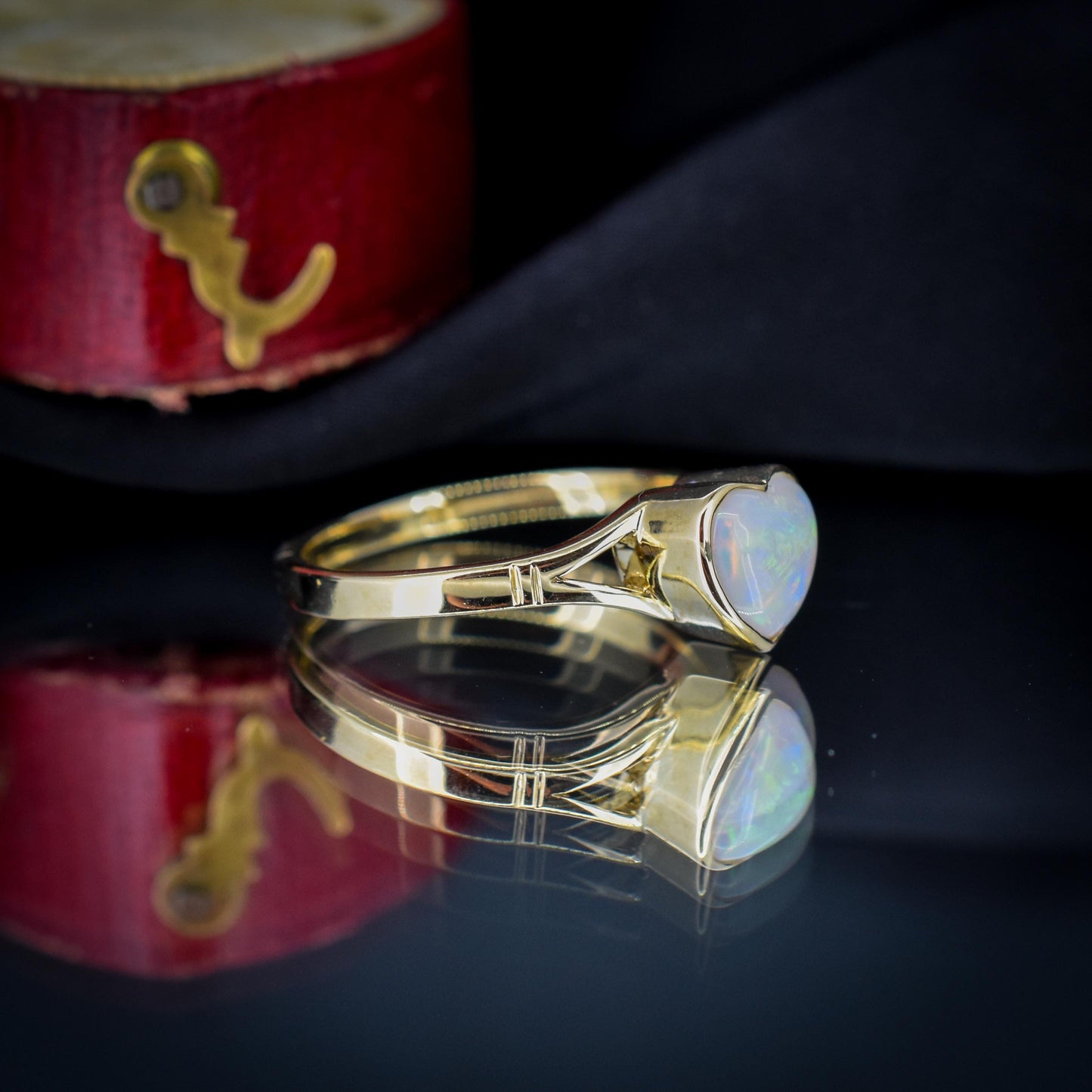 Natural Solid Heart Opal Yellow Gold Solitaire Ring