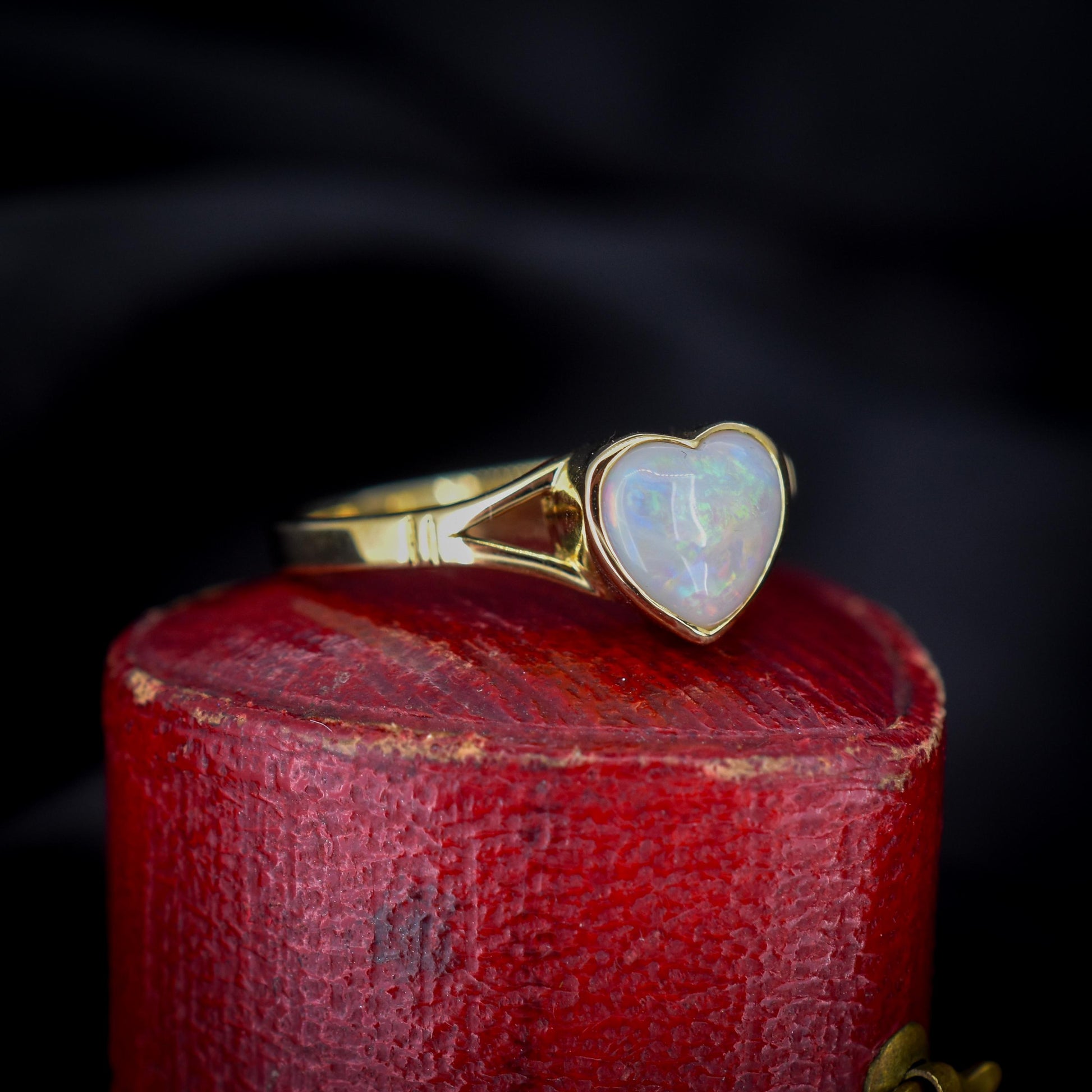 Natural Solid Heart Opal Yellow Gold Solitaire Ring