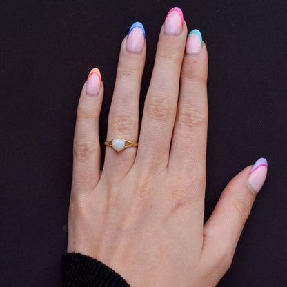 Natural Solid Heart Opal Yellow Gold Solitaire Ring
