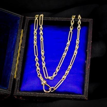 Antique 15ct Yellow Gold Trombone and Love Knot Chain Necklace with Dog Clip | 20.75"