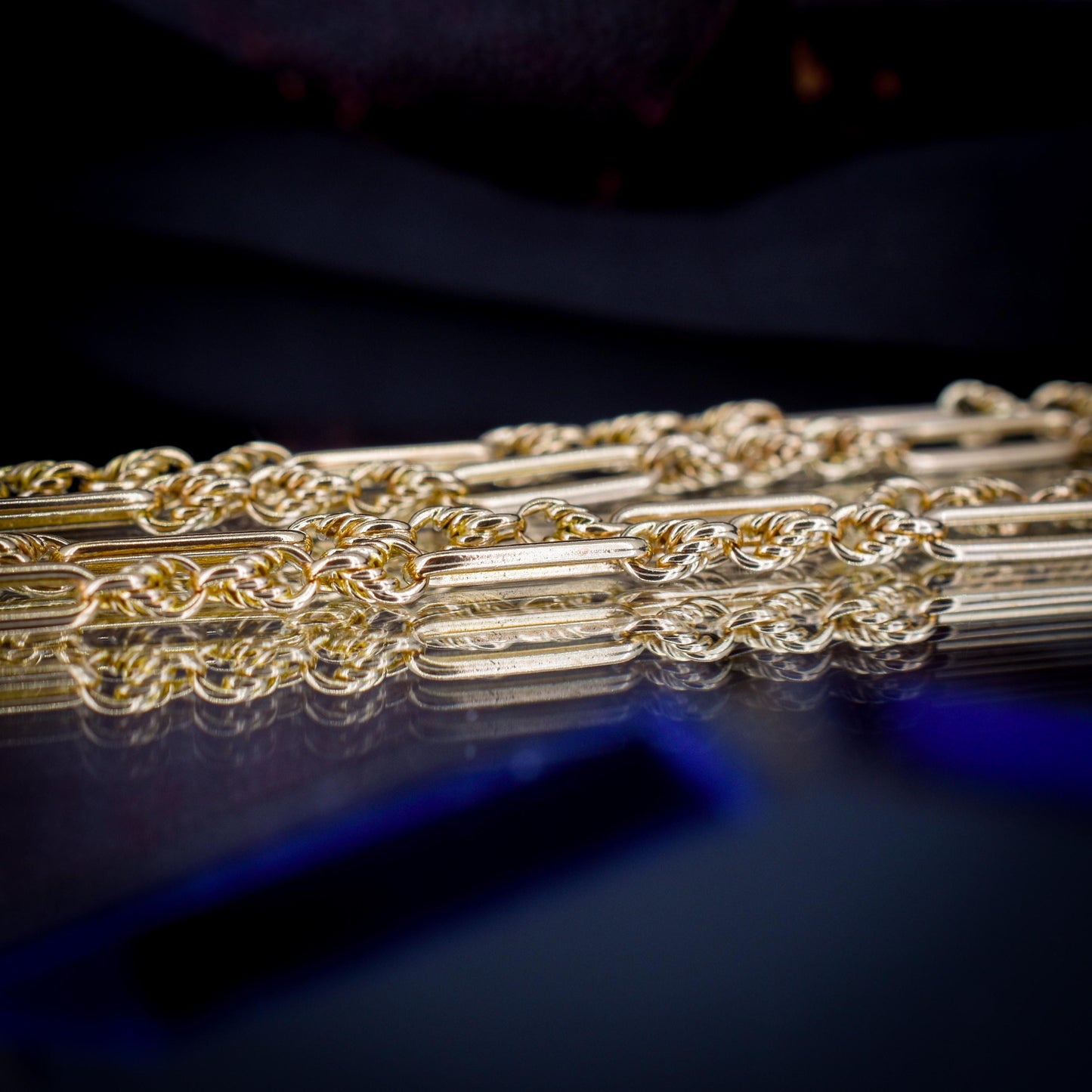 Antique 15ct Yellow Gold Trombone and Love Knot Chain Necklace with Dog Clip | 20.75"