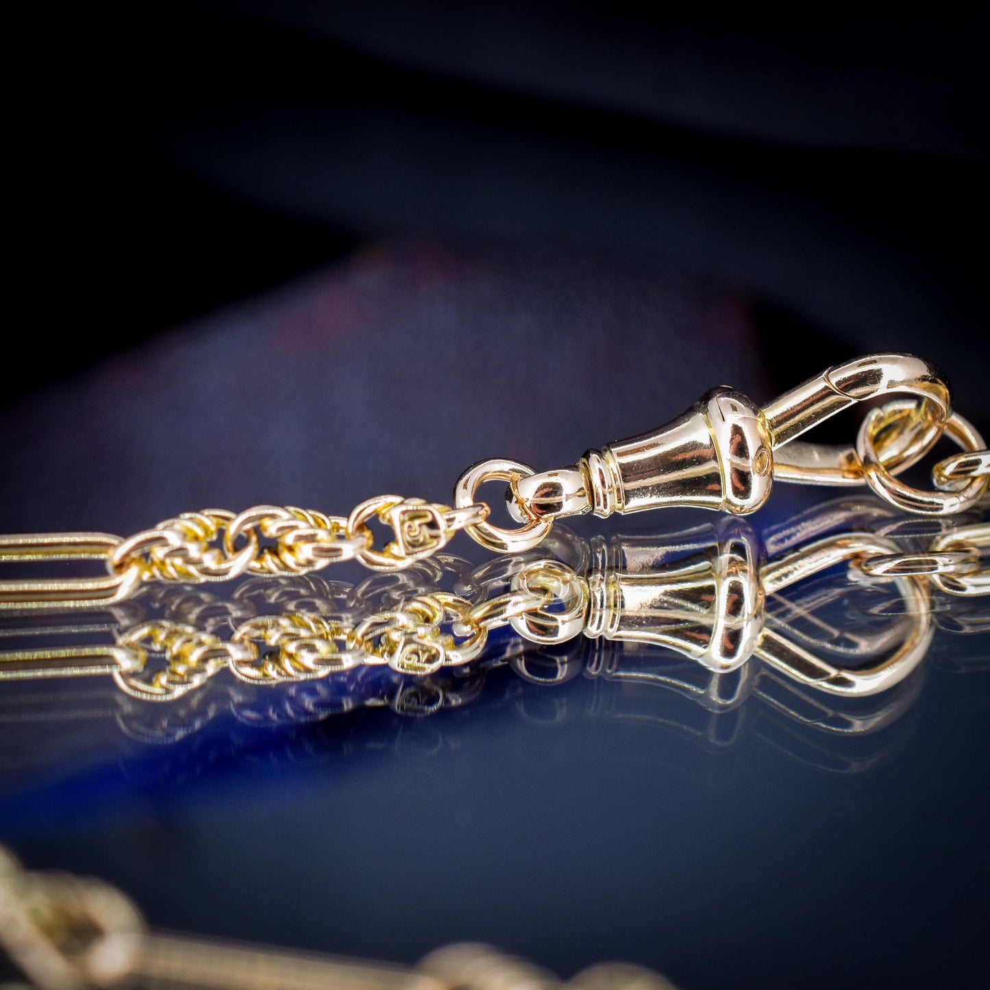 Antique 15ct Yellow Gold Trombone and Love Knot Chain Necklace with Dog Clip | 20.75"