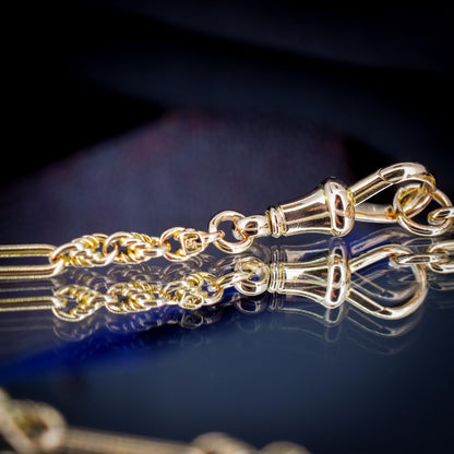 Antique 15ct Yellow Gold Trombone and Love Knot Chain Necklace with Dog Clip | 20.75"