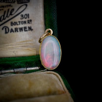 Antique 15ct Gold 1.55ct Natural Solid Opal Oval Charm Pendant