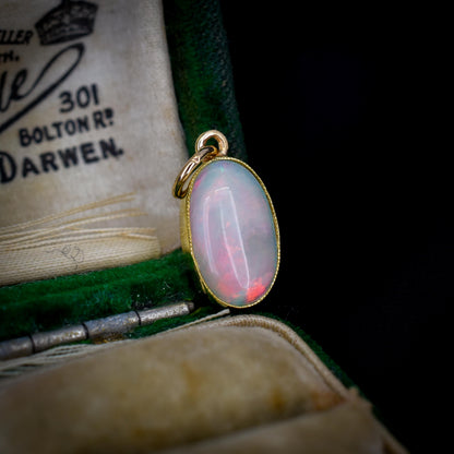 Antique 15ct Gold 1.55ct Natural Solid Opal Oval Charm Pendant
