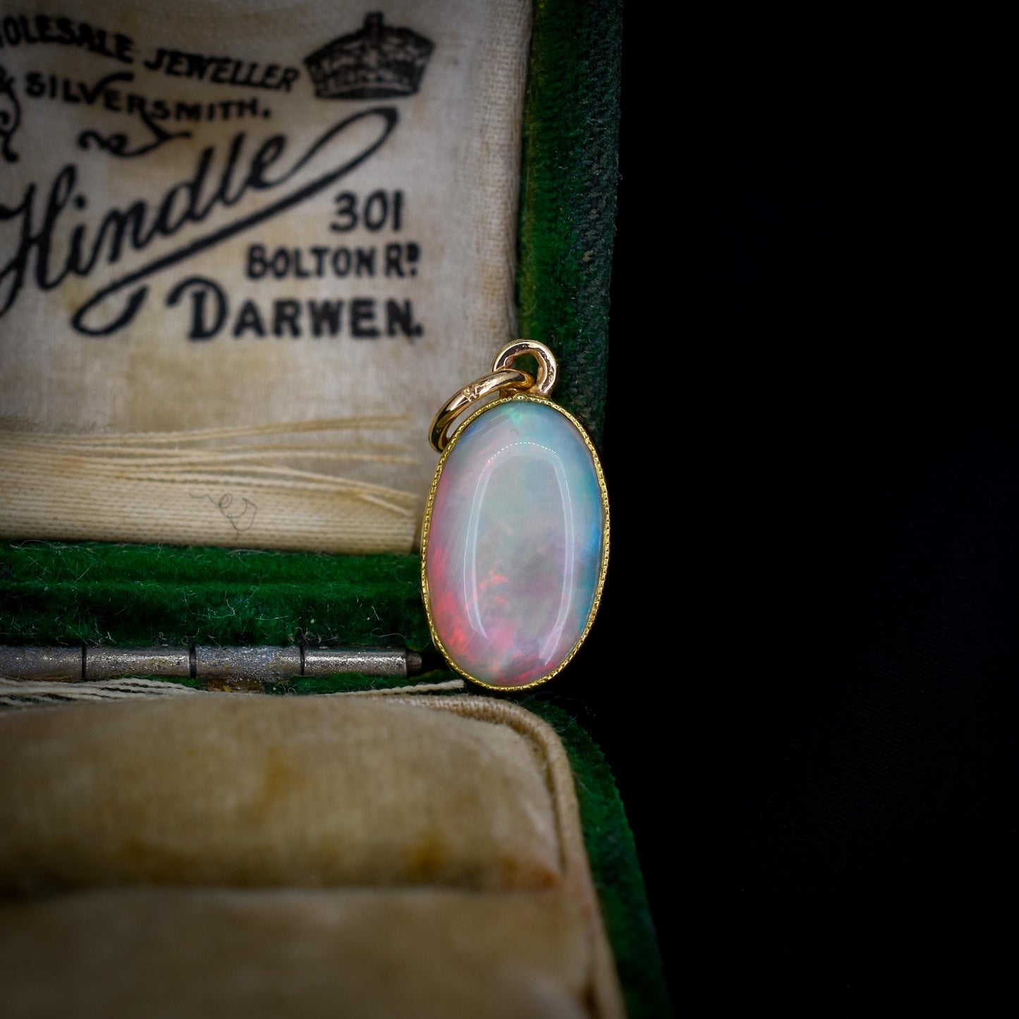 Antique 15ct Gold 1.55ct Natural Solid Opal Oval Charm Pendant