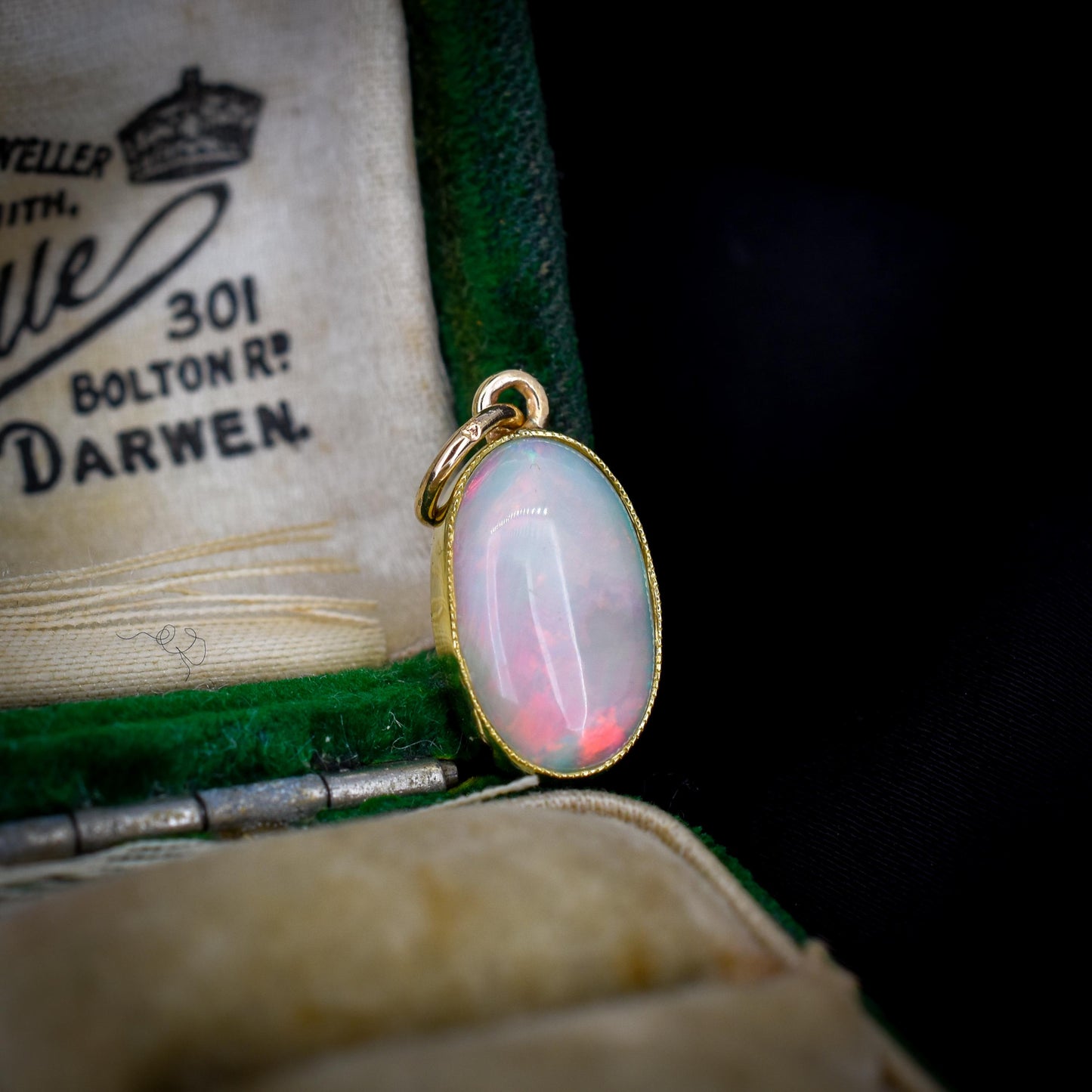 Antique 15ct Gold 1.55ct Natural Solid Opal Oval Charm Pendant