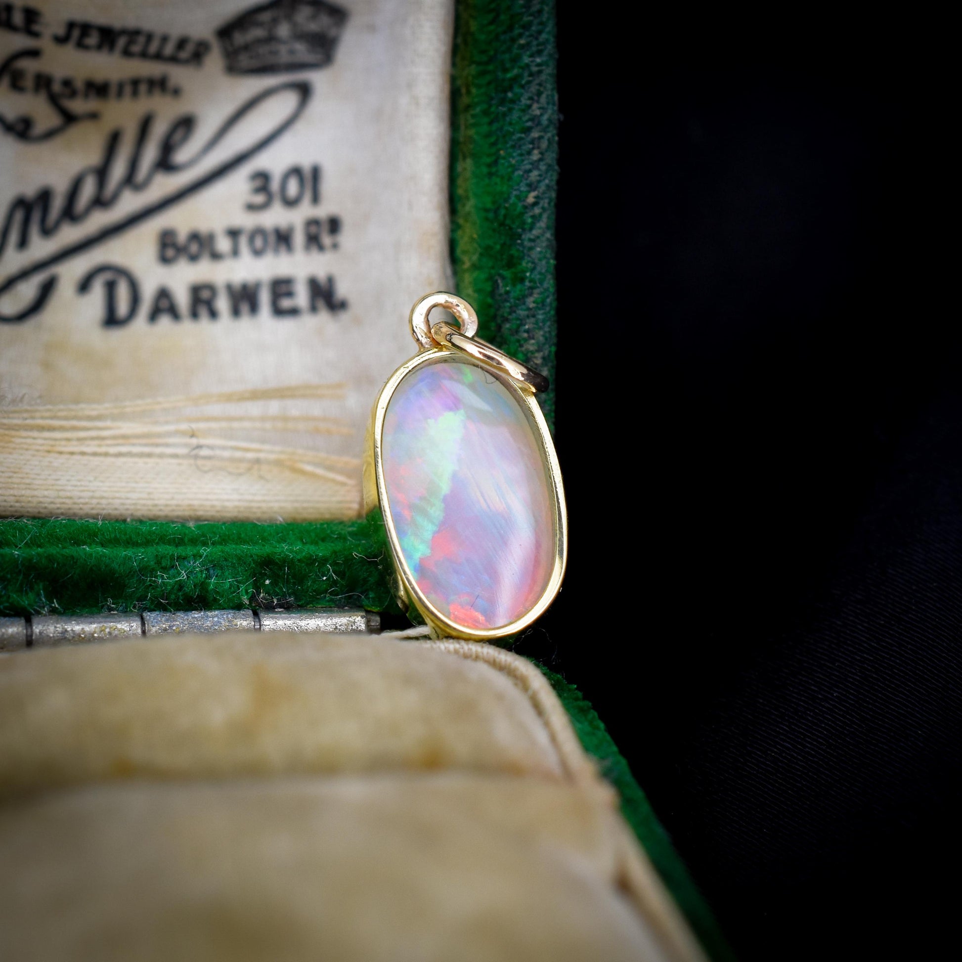 Antique 15ct Gold 1.55ct Natural Solid Opal Oval Charm Pendant