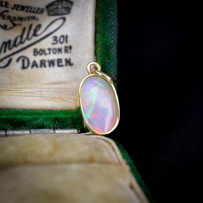 Antique 15ct Gold 1.55ct Natural Solid Opal Oval Charm Pendant