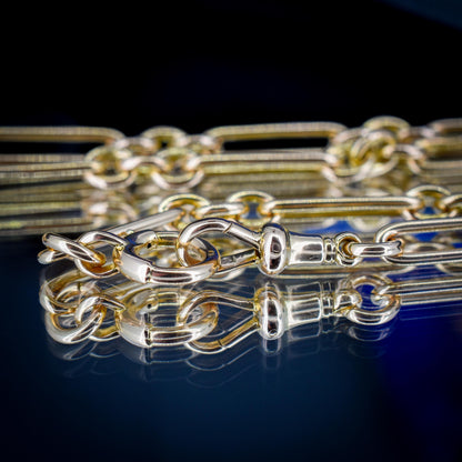 Art Deco 15ct Yellow Gold Trombone Link Albert Chain Necklace | 15.75"