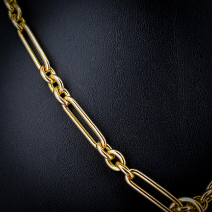 Art Deco 15ct Yellow Gold Trombone Link Albert Chain Necklace | 15.75"
