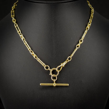 Antique Chester '1919' 18ct Yellow Gold Trombone and Love Knot Chain Necklace | 15"