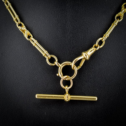 Antique Chester '1919' 18ct Yellow Gold Trombone and Love Knot Chain Necklace | 15"