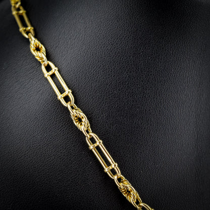 Antique Chester '1919' 18ct Yellow Gold Trombone and Love Knot Chain Necklace | 15"