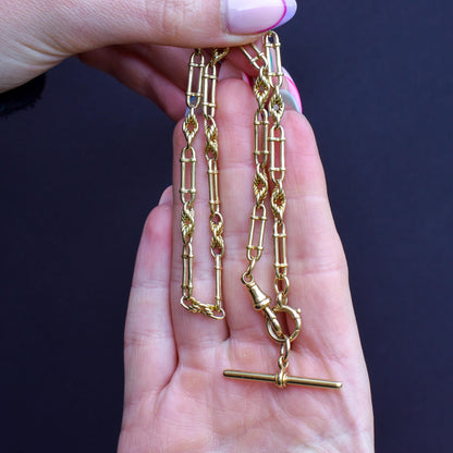 Antique Chester '1919' 18ct Yellow Gold Trombone and Love Knot Chain Necklace | 15"