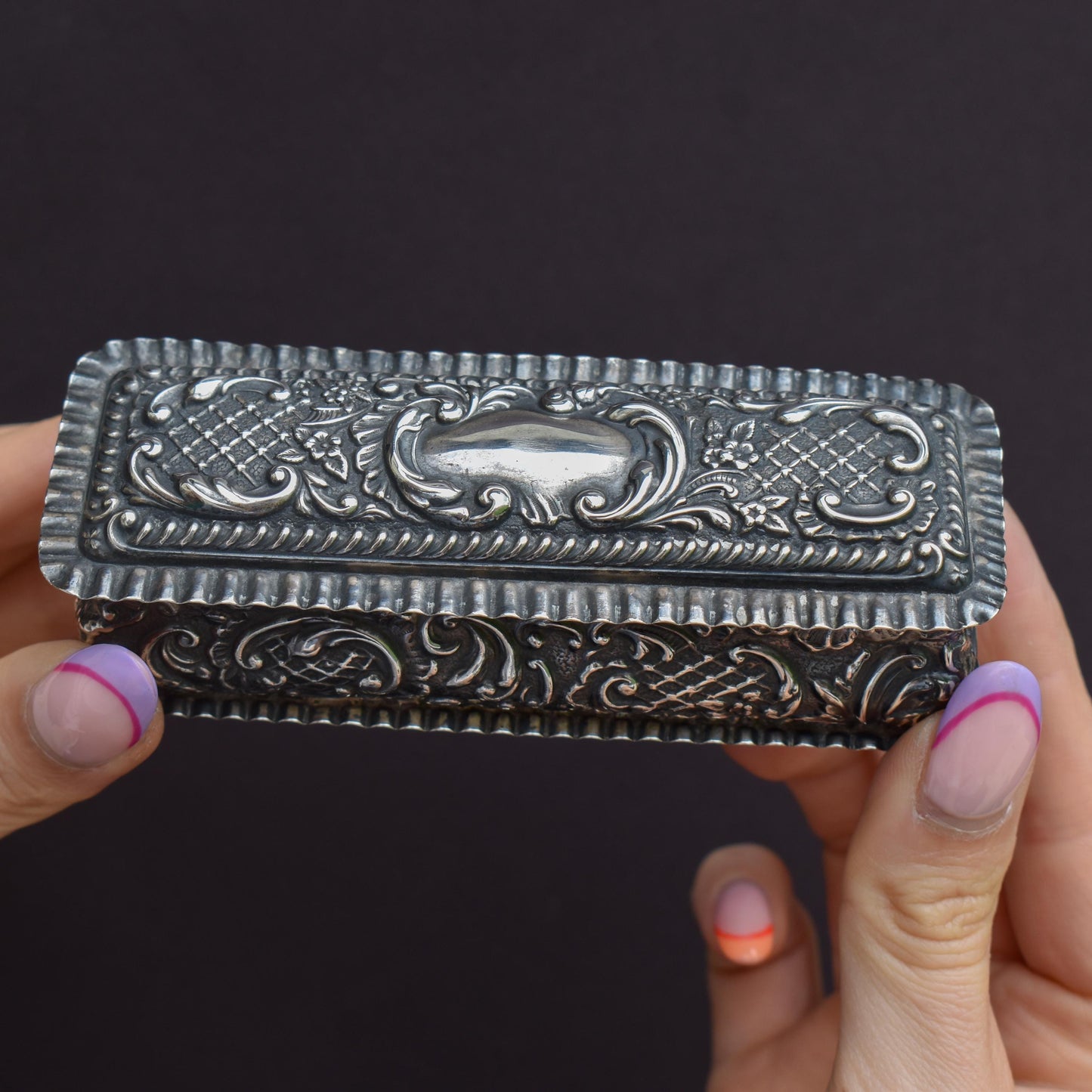 Antique Edwardian '1904' Hallmarked Sterling Silver Fancy Trinket Jewellery Box