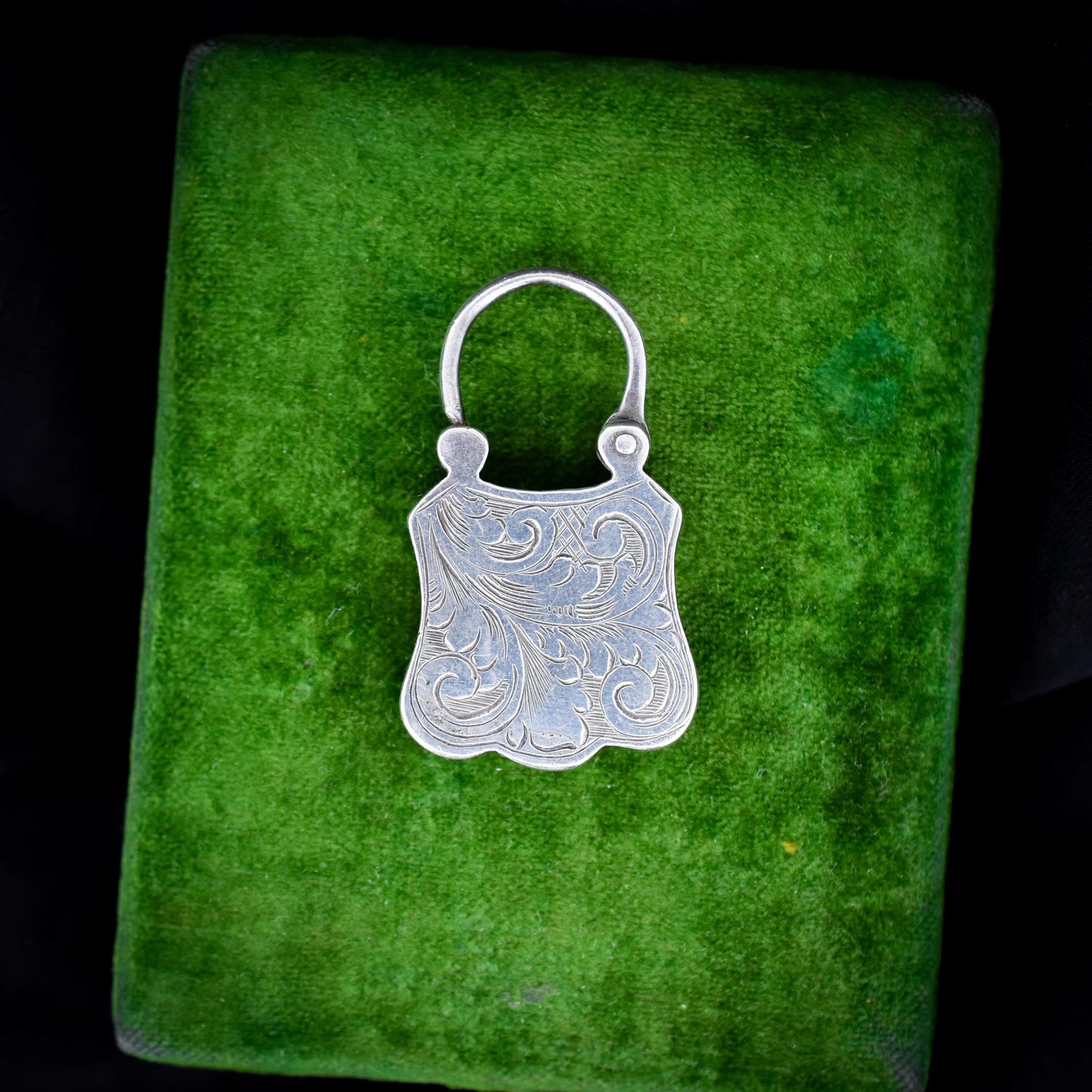 Antique Scottish Agate Engraved Silver Padlock Pendant Charm
