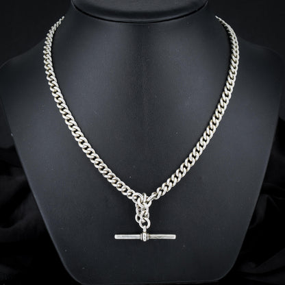 Antique Sterling Silver Curb Link Albert Watch Chain Necklace – 17.25"