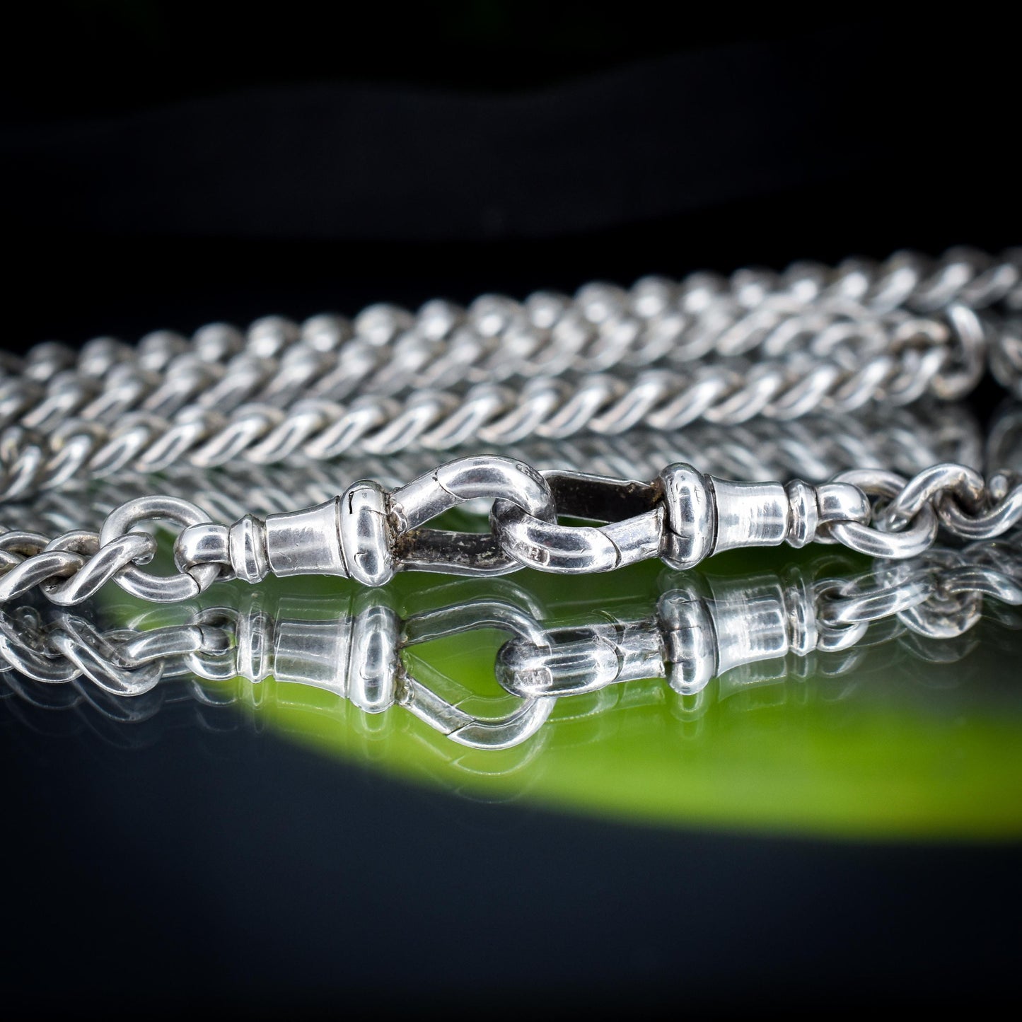 Antique Sterling Silver Curb Link Albert Watch Chain Necklace – 17.25"