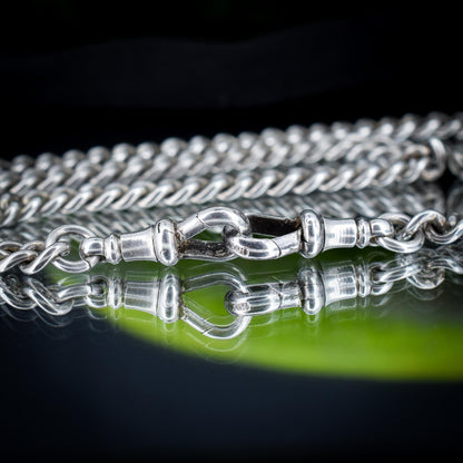 Antique Sterling Silver Curb Link Albert Watch Chain Necklace – 17.25"