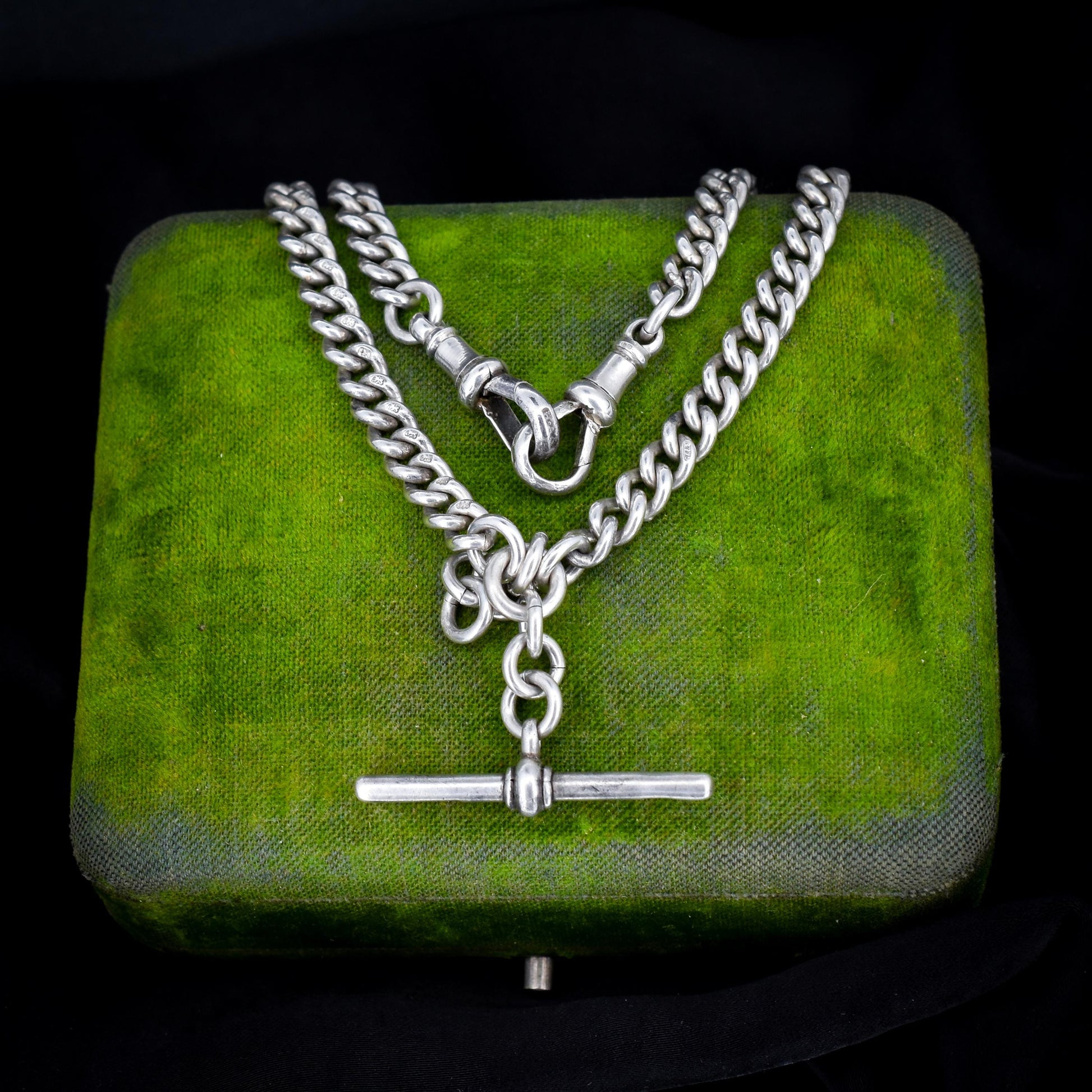 Antique Sterling Silver Curb Link Albert Watch Chain Necklace – 17.25"