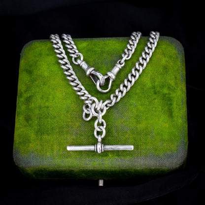 Antique Sterling Silver Curb Link Albert Watch Chain Necklace – 17.25"
