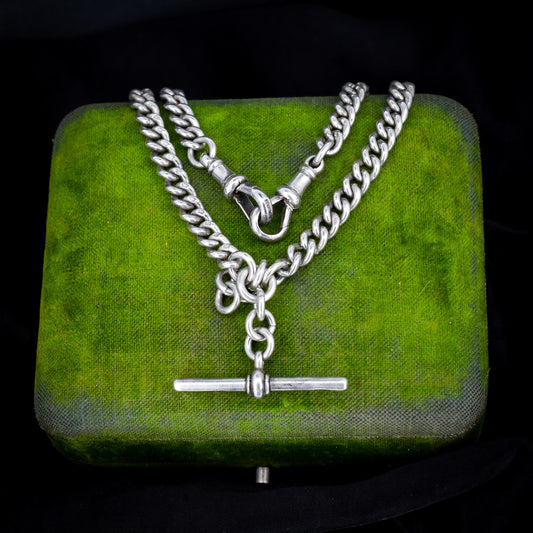 Antique Sterling Silver Curb Link Albert Watch Chain Necklace – 17.25"