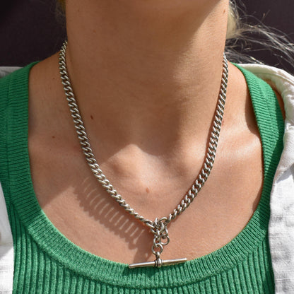 Antique Sterling Silver Curb Link Albert Watch Chain Necklace – 17.25"