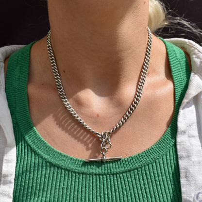 Antique Sterling Silver Curb Link Albert Watch Chain Necklace – 17.25"