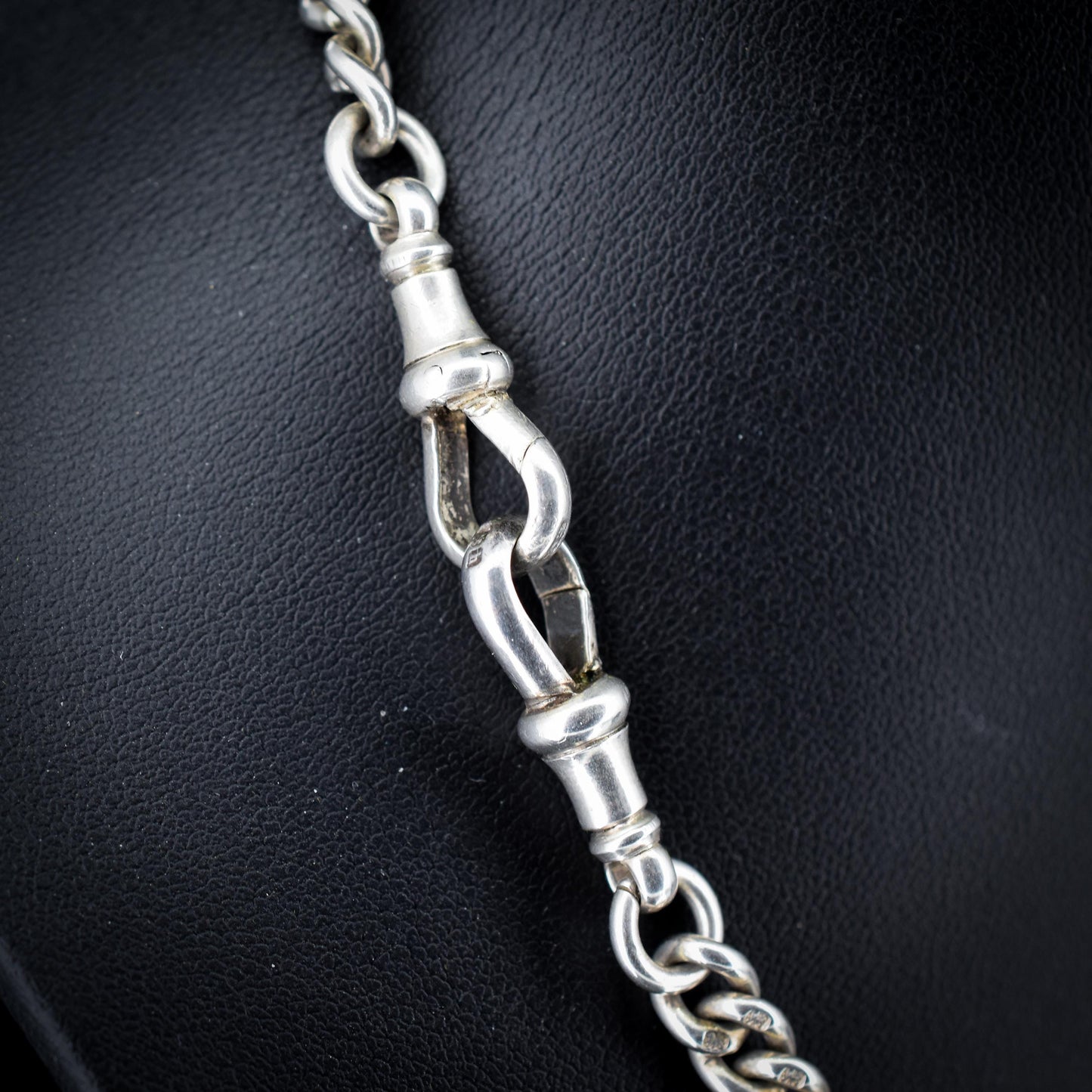 Antique Sterling Silver Curb Link Albert Watch Chain Necklace – 17.25"