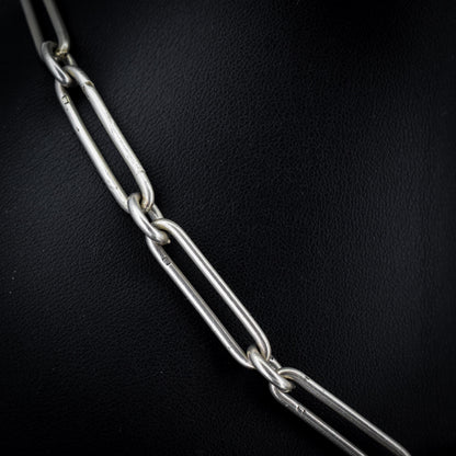 Art Deco Sterling Silver Trombone Watch Chain with Dog Clips and T Bar | 15.25"