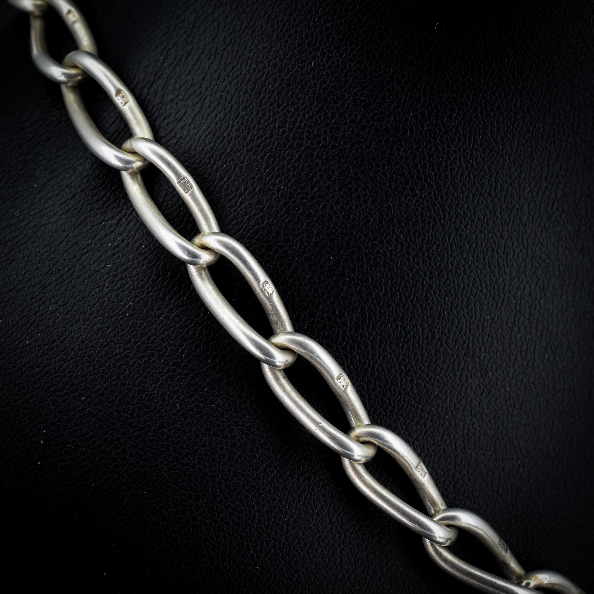 Antique 14.75" Sterling Silver Oval Link Albert Watch Chain Necklace with T-Bar and Dog Clips