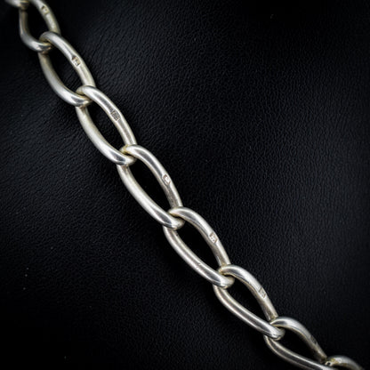 Antique 14.75" Sterling Silver Oval Link Albert Watch Chain Necklace with T-Bar and Dog Clips