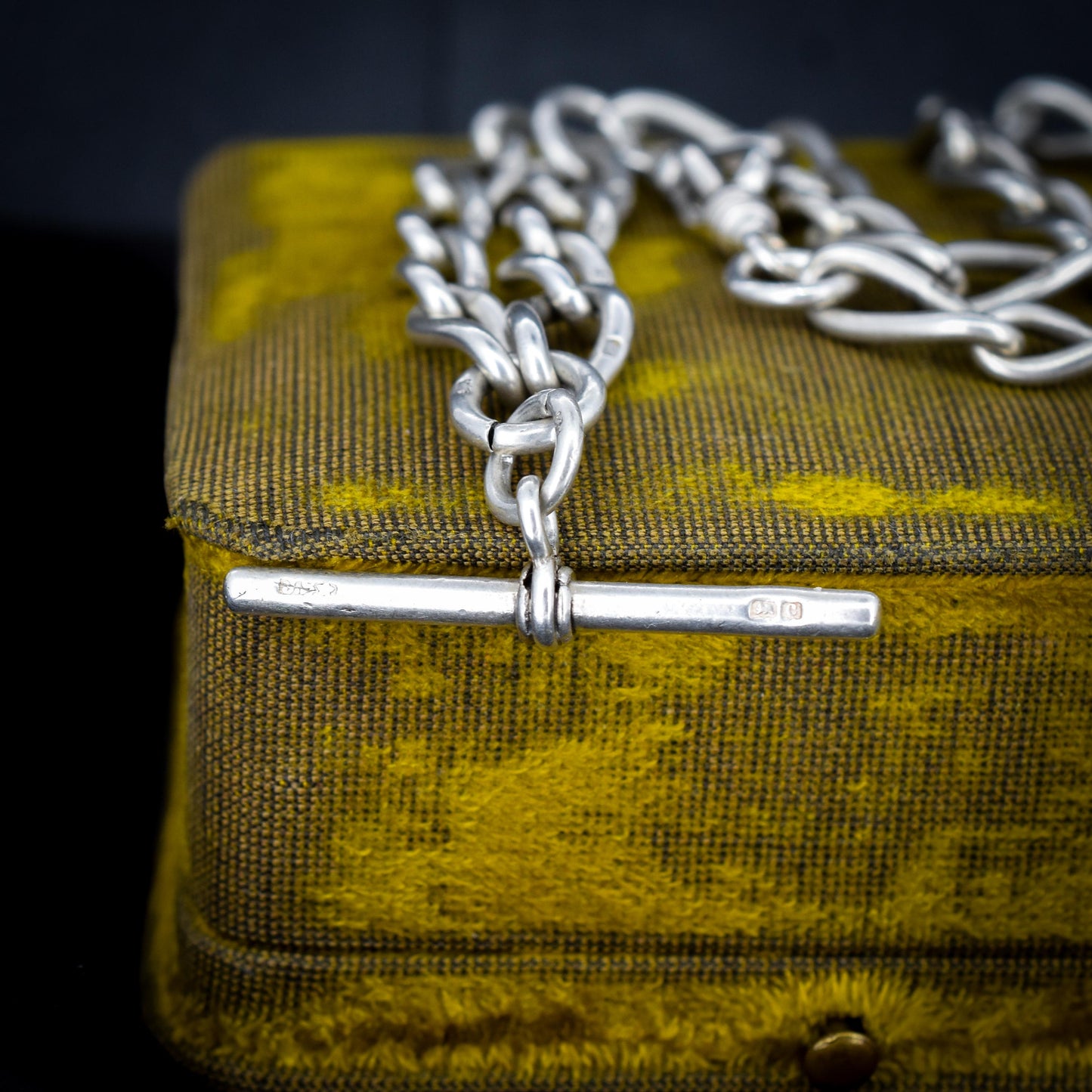 Antique 14.75" Sterling Silver Oval Link Albert Watch Chain Necklace with T-Bar and Dog Clips