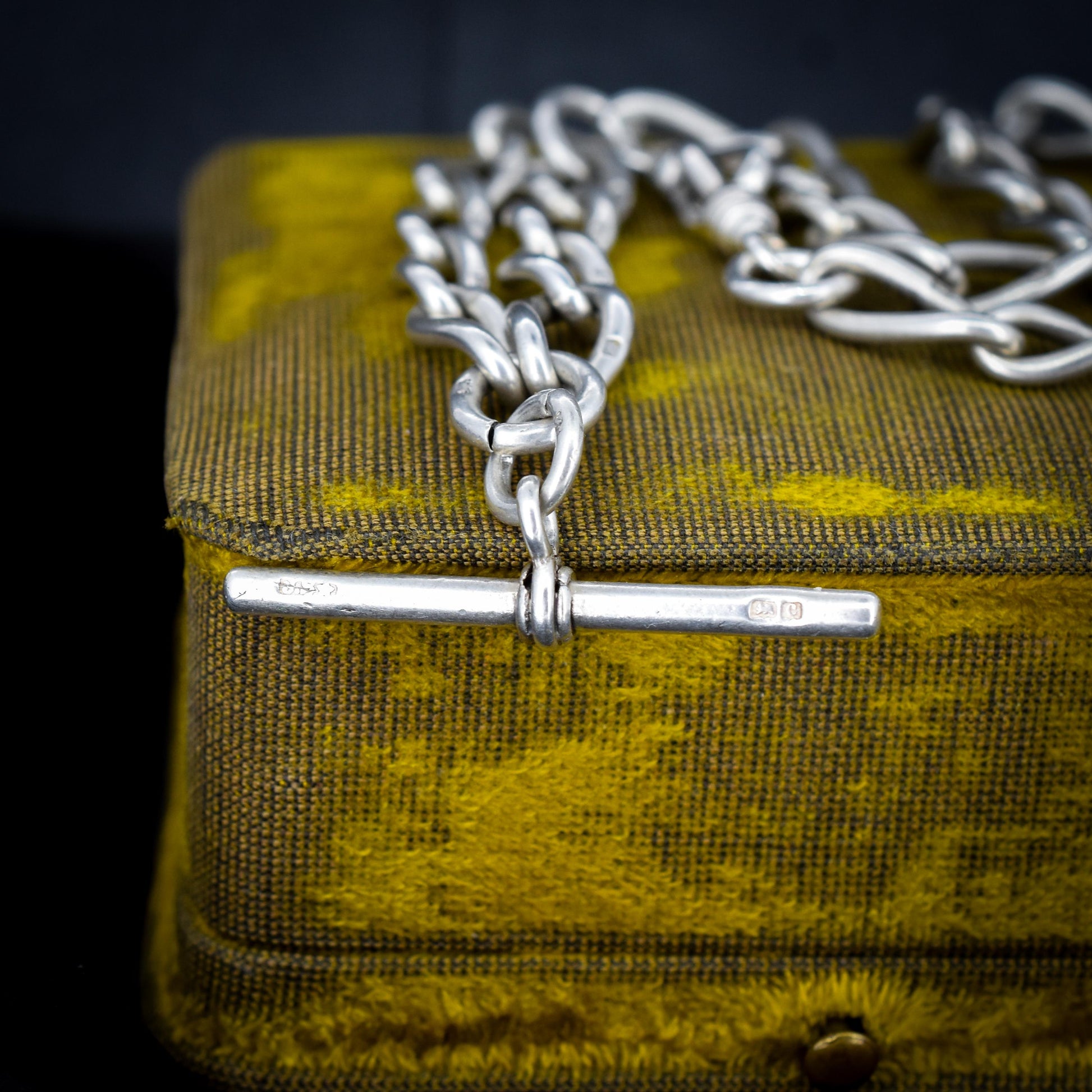 Antique 14.75" Sterling Silver Oval Link Albert Watch Chain Necklace with T-Bar and Dog Clips