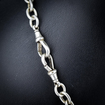 Vintage Sterling Silver Cable Link Watch Chain Necklace with T-Bar and Dog Clips – 16"
