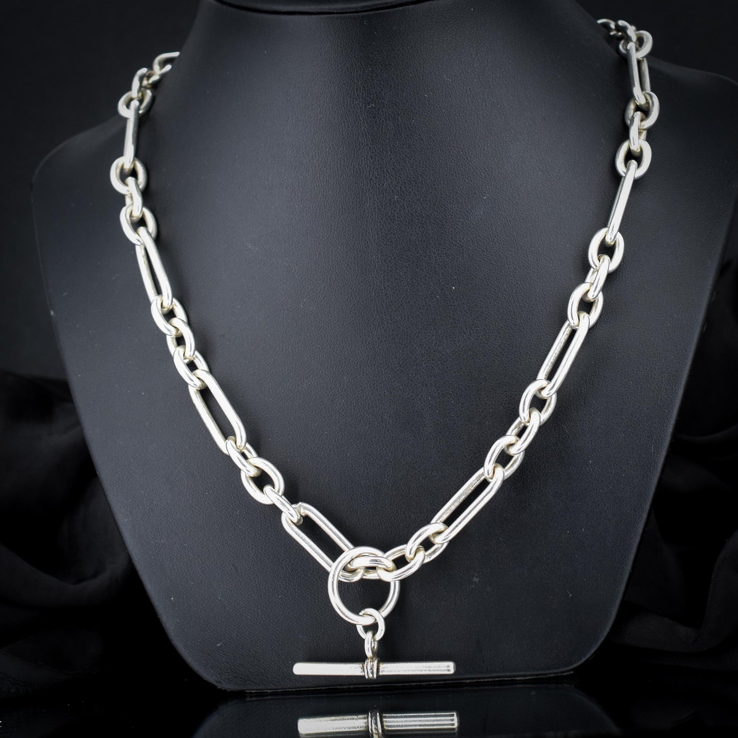 Vintage Sterling Silver Trombone Chain Necklace with Double Dog Clips and T-bar | 20"
