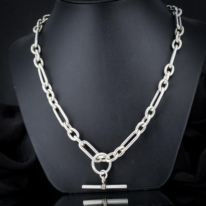 Vintage Sterling Silver Trombone Chain Necklace with Double Dog Clips and T-bar | 20"