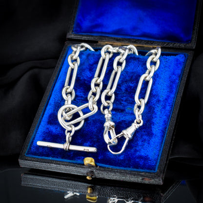 Vintage Sterling Silver Trombone Chain Necklace with Double Dog Clips and T-bar | 20"