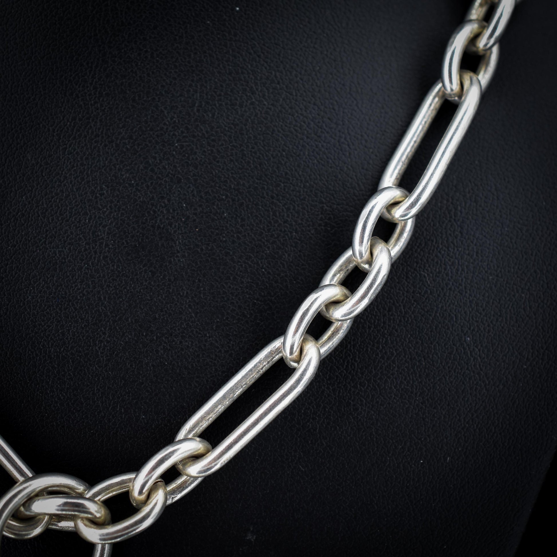 Vintage Sterling Silver Trombone Chain Necklace with Double Dog Clips and T-bar | 20"