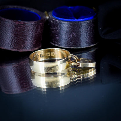 Antique Heart Padlock Drop 9ct Yellow Gold Band Ring | Birmingham 1913