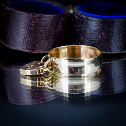 Antique Heart Padlock Drop 9ct Yellow Gold Band Ring | Birmingham 1913