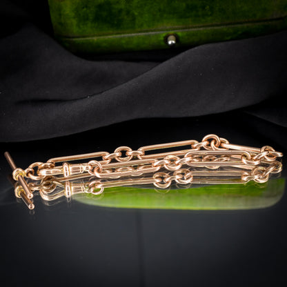 Antique '1924' 9ct Gold Trombone Link Bracelet with Dog Clip and T-bar 7.25"
