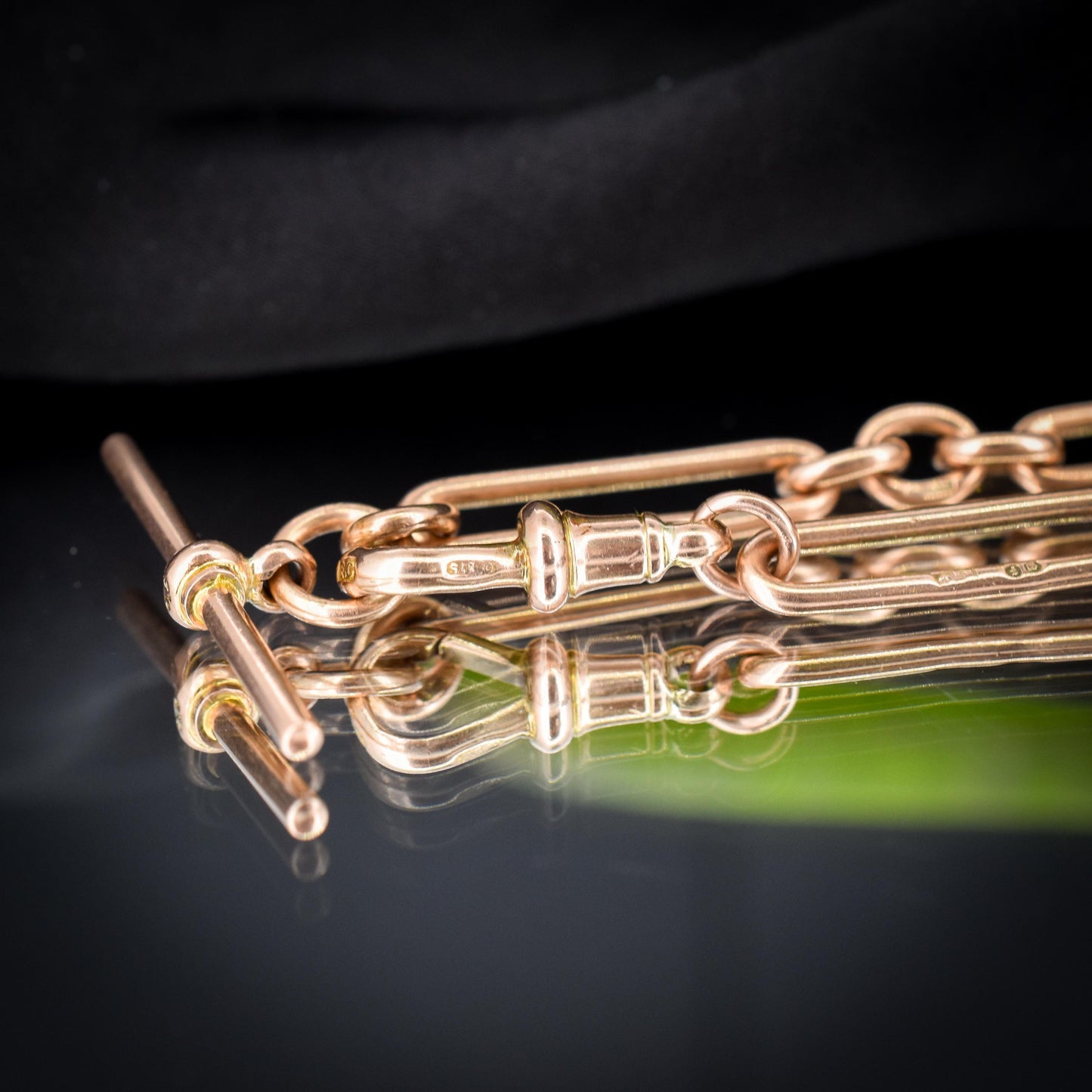 Antique '1924' 9ct Gold Trombone Link Bracelet with Dog Clip and T-bar 7.25"